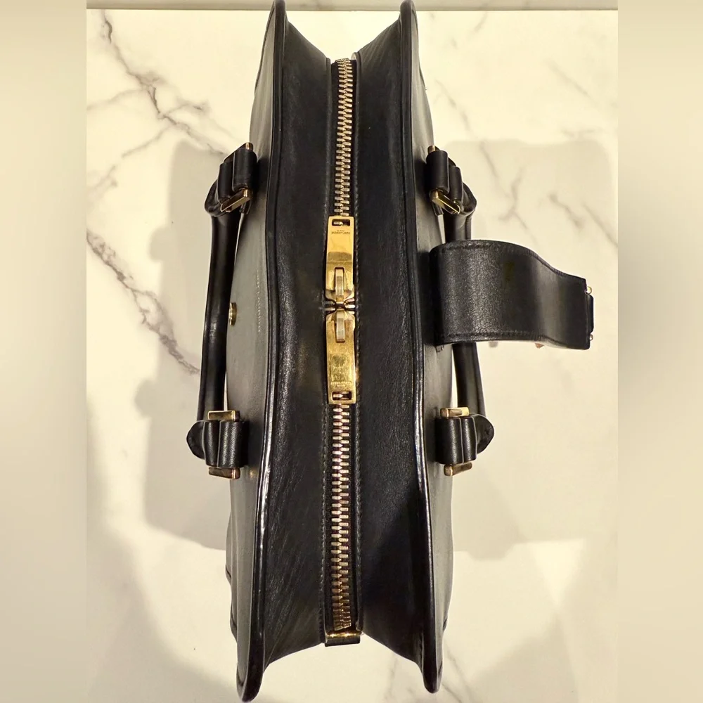 Yves Saint Laurent Black Leather Top-Handle Bag with Gold Hardware